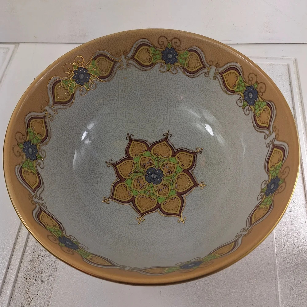 Vintage Large Asian Chinoiserie Style Decorative Crackle Bowl 10" - Picture 3 of 10